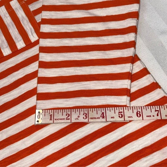Talbots Orange & White Sz L Striped Cotton Top with pocket 3/4 Sleeves - Picture 10 of 12